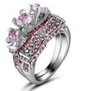 Stunning pink and silver ring set
